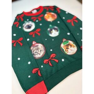 Party Sweater Dec 25th Green Cat Ornament Christmas Sweater Womens 2XL Ribbed